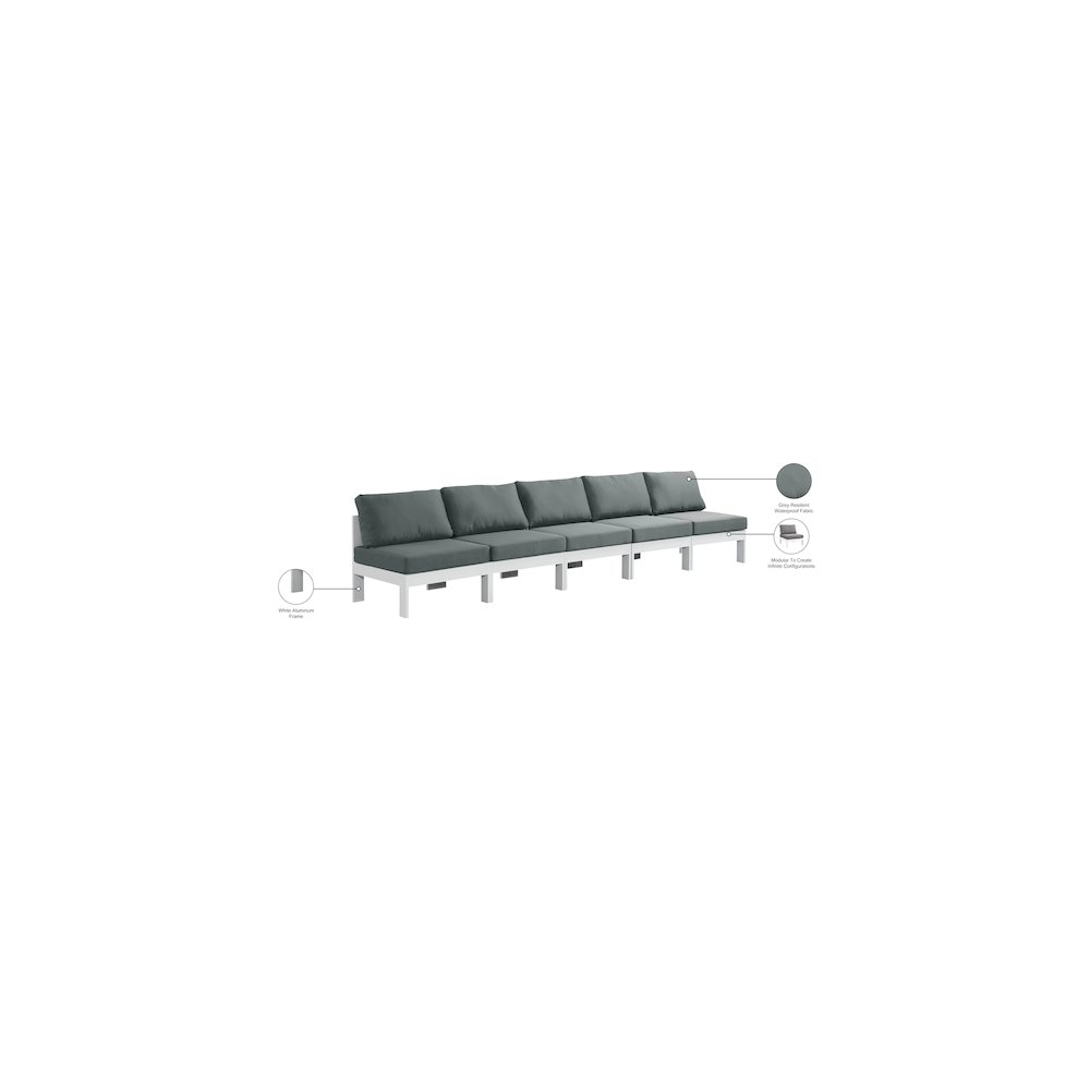 Nizuc Grey Water Resistant Fabric Outdoor Patio Modular Sofa. Picture 8
