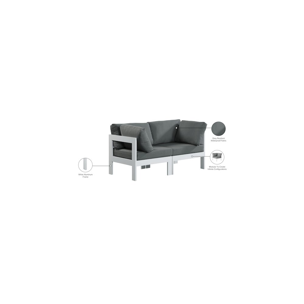 Nizuc Grey Water Resistant Fabric Outdoor Patio Modular Sofa. Picture 7