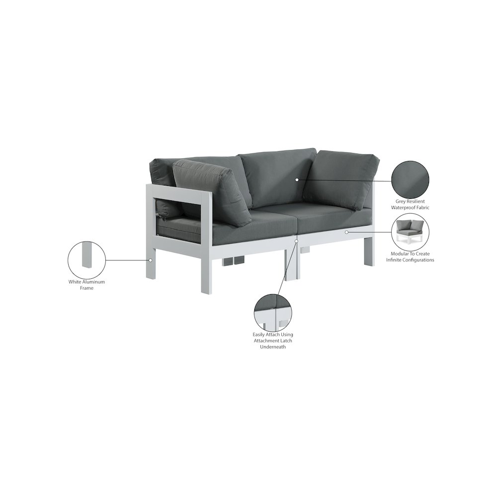 Nizuc Grey Water Resistant Fabric Outdoor Patio Modular Sofa. Picture 8