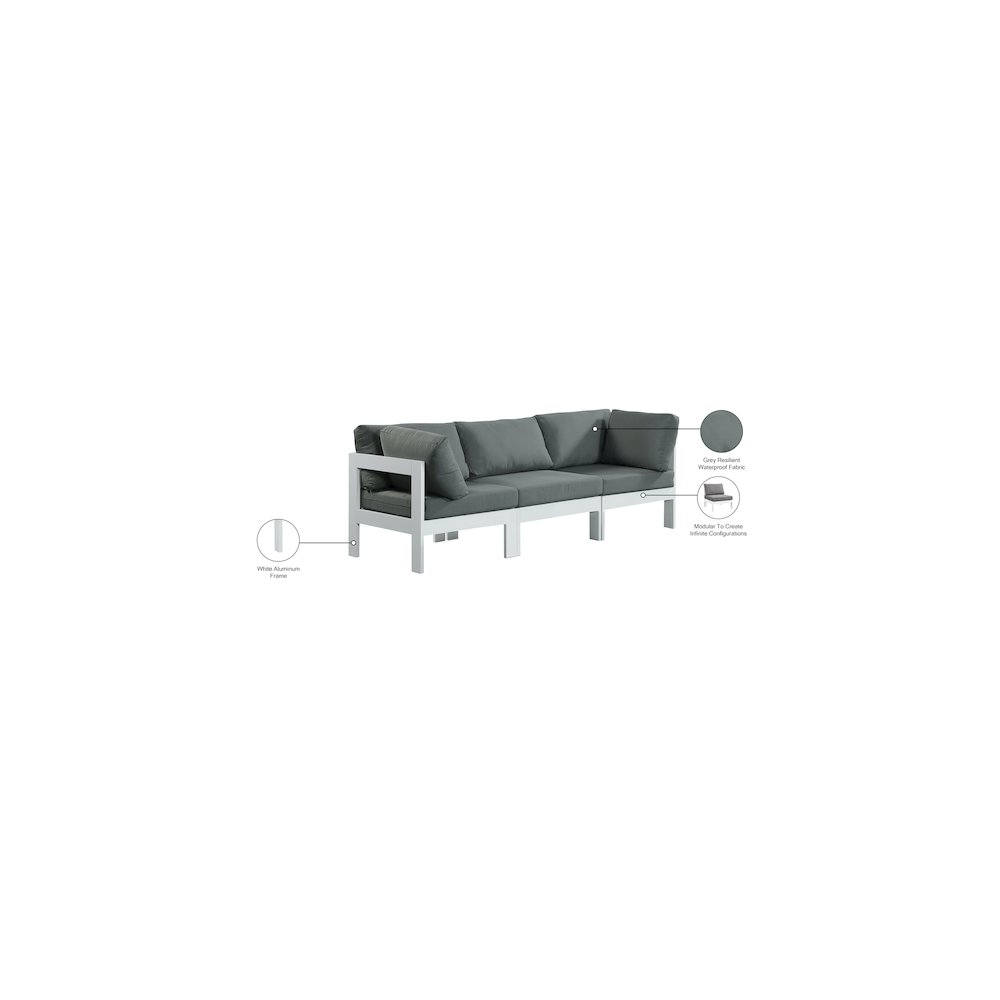 Nizuc Grey Water Resistant Fabric Outdoor Patio Modular Sofa. Picture 8