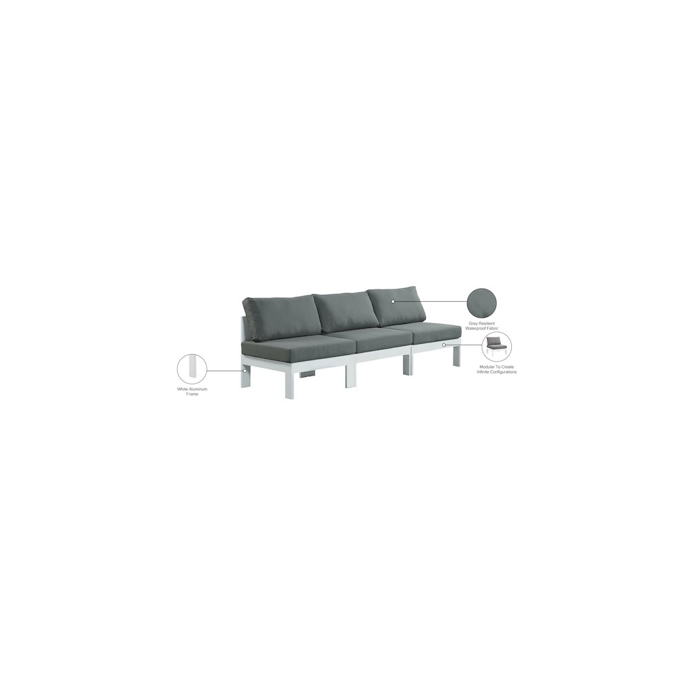 Nizuc Grey Water Resistant Fabric Outdoor Patio Modular Sofa. Picture 8