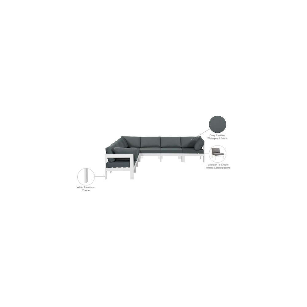 Nizuc Grey Water Resistant Fabric Outdoor Patio Modular Sectional. Picture 7