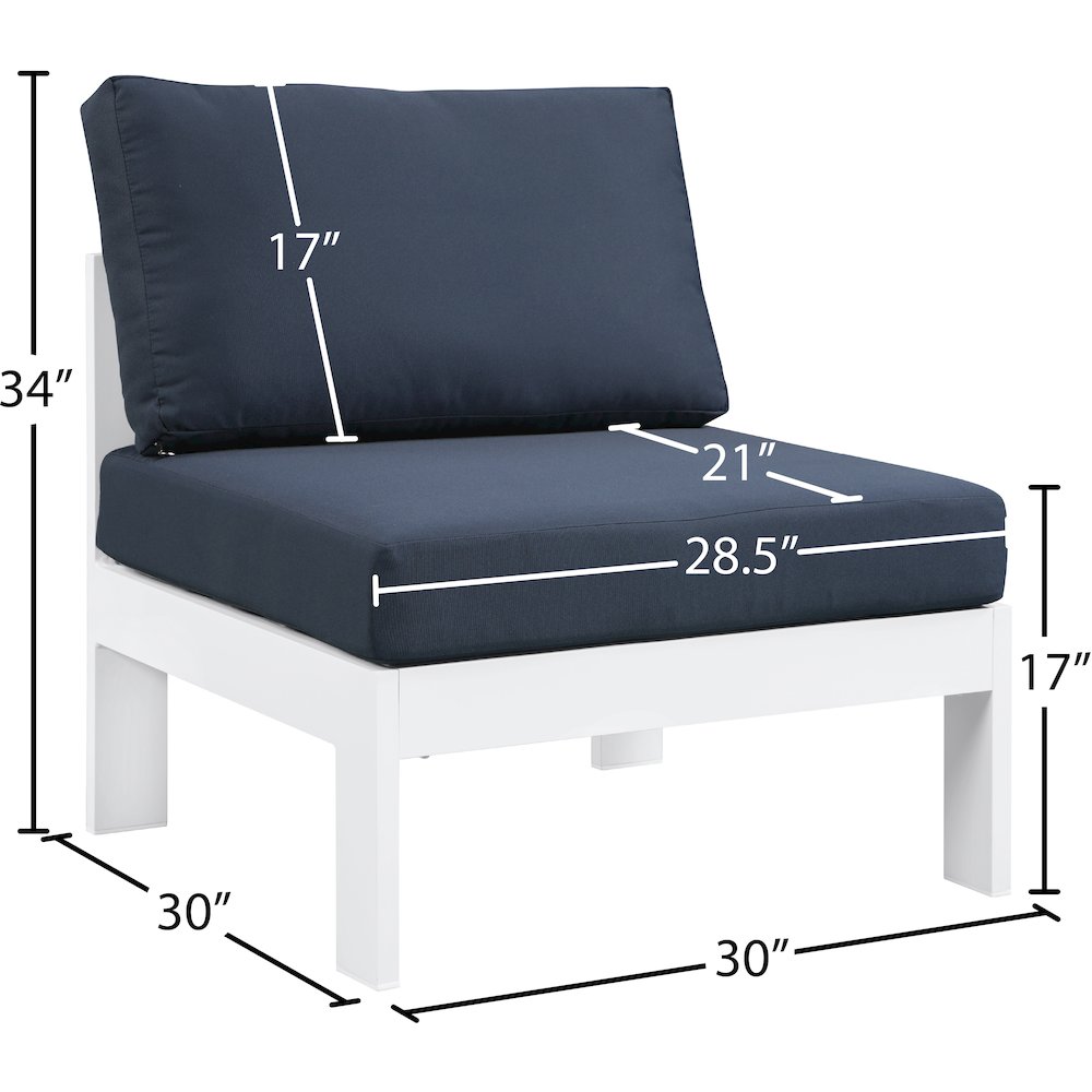 Nizuc Navy Water Resistant Fabric Outdoor Patio Aluminum Armless Chair. Picture 7
