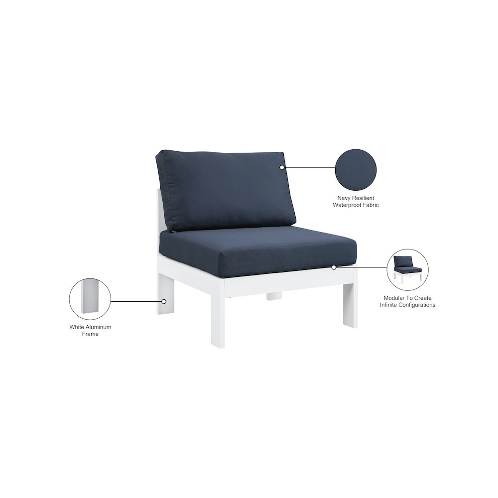 Nizuc Navy Water Resistant Fabric Outdoor Patio Aluminum Armless Chair. Picture 8