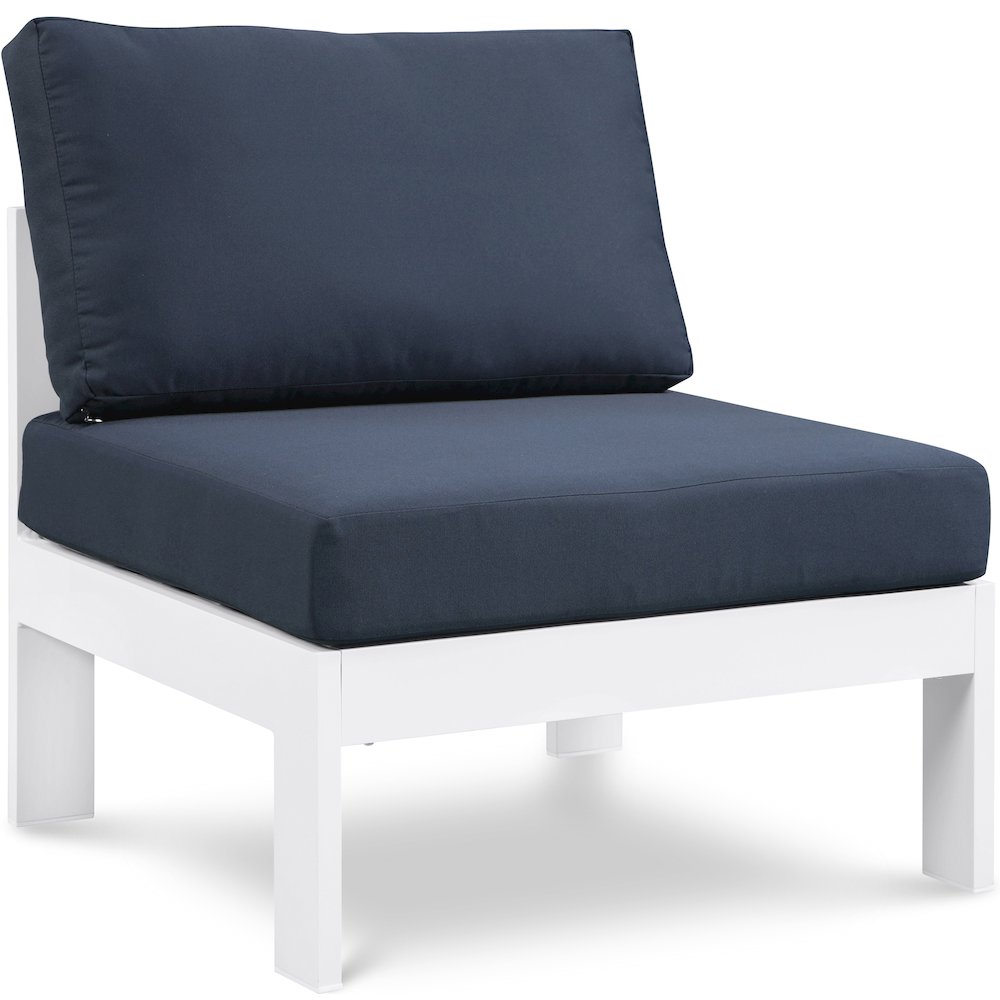 Nizuc Navy Water Resistant Fabric Outdoor Patio Aluminum Armless Chair. Picture 1