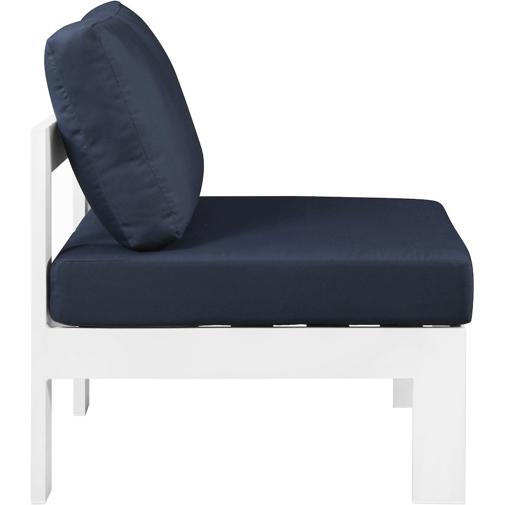 Nizuc Navy Water Resistant Fabric Outdoor Patio Aluminum Armless Chair. Picture 3