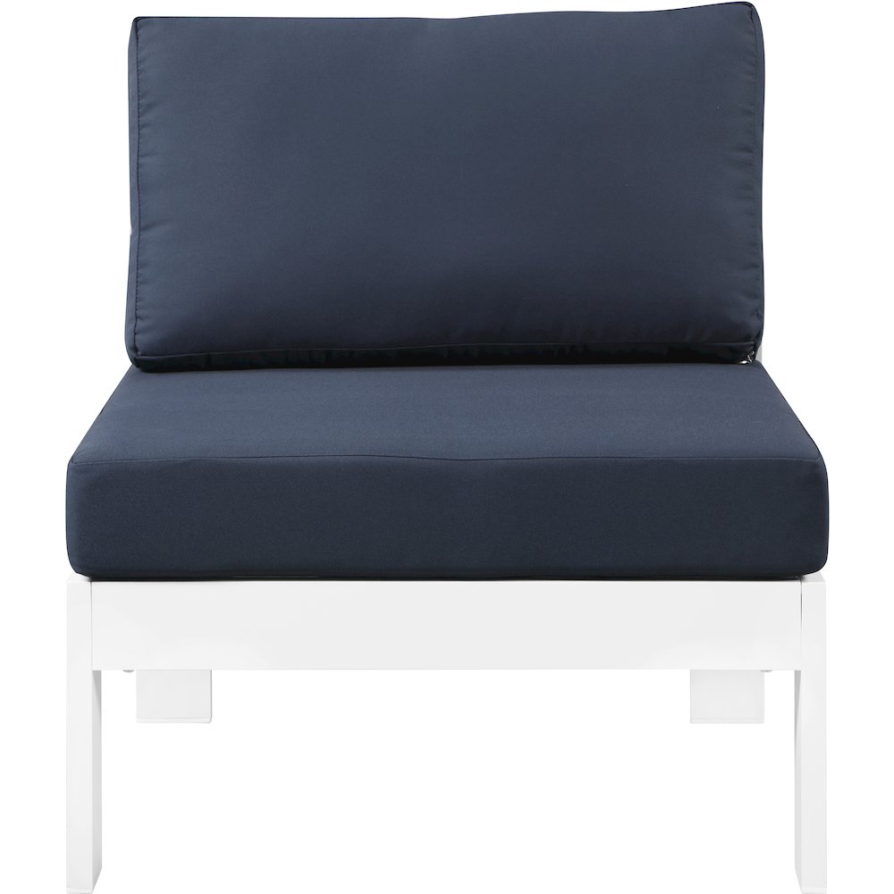 Nizuc Navy Water Resistant Fabric Outdoor Patio Aluminum Armless Chair. Picture 4