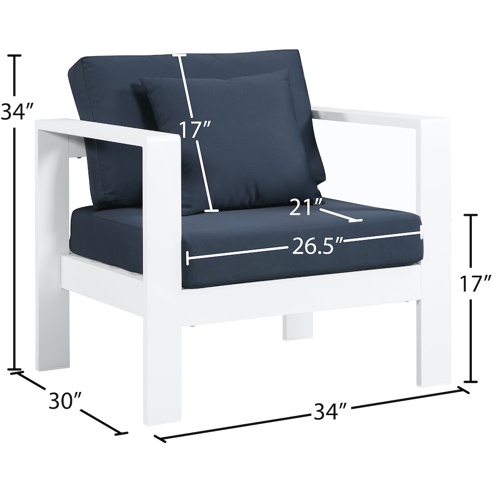 Nizuc Navy Water Resistant Fabric Outdoor Patio Aluminum Arm Chair. Picture 7