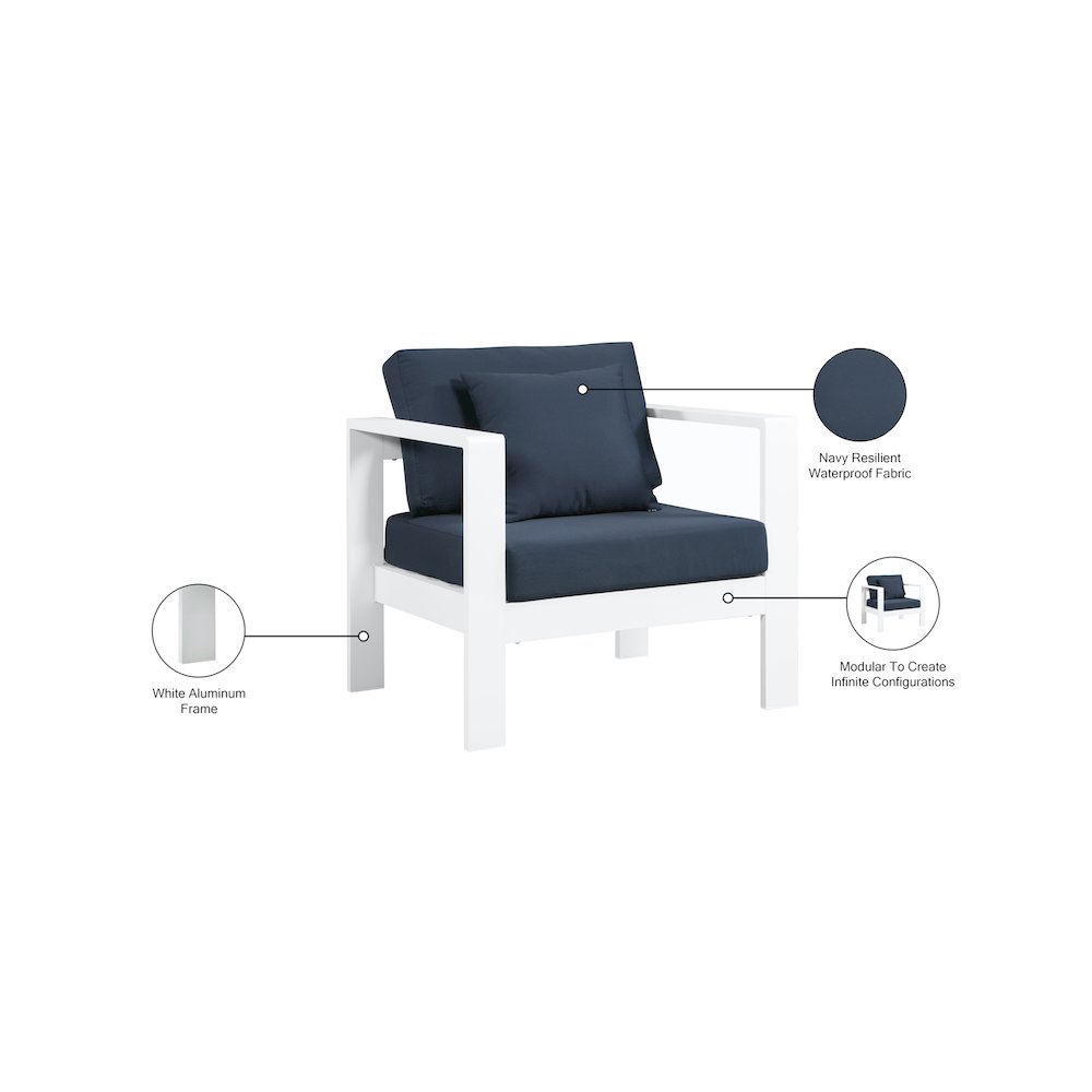 Nizuc Navy Water Resistant Fabric Outdoor Patio Aluminum Arm Chair. Picture 8