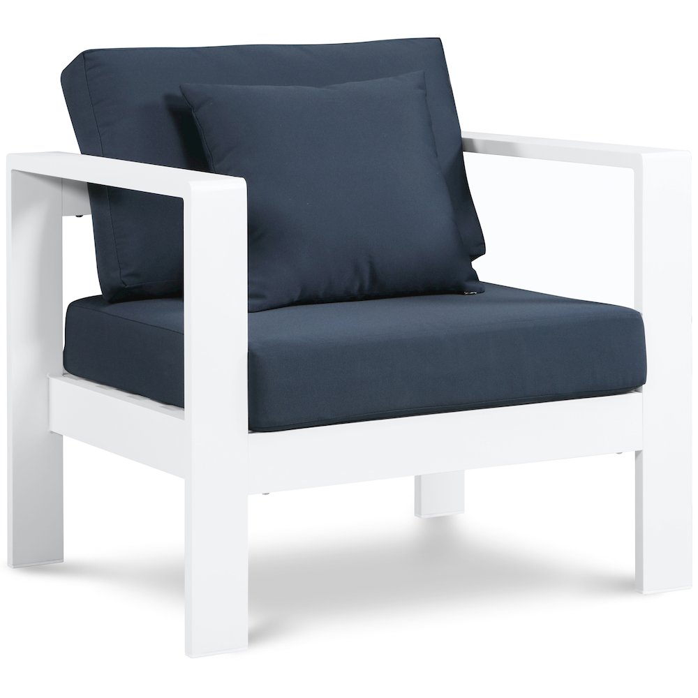 Nizuc Navy Water Resistant Fabric Outdoor Patio Aluminum Arm Chair. Picture 1