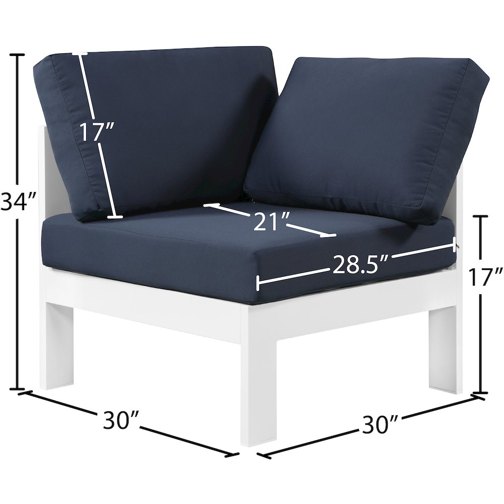 Nizuc Navy Water Resistant Fabric Outdoor Patio Aluminum Corner Chair. Picture 6