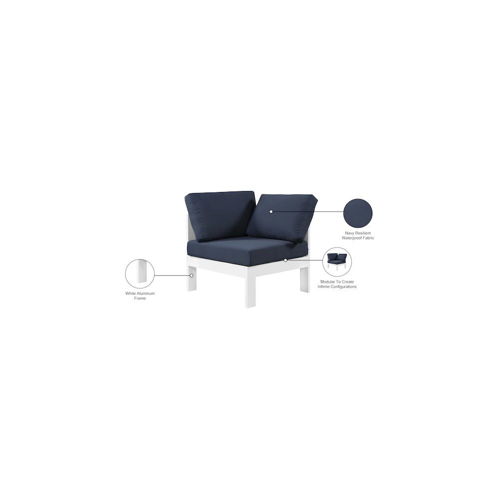 Nizuc Navy Water Resistant Fabric Outdoor Patio Aluminum Corner Chair. Picture 7