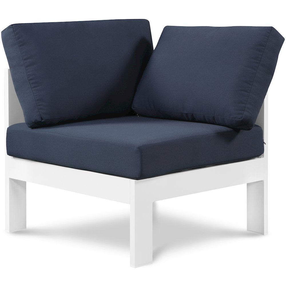 Nizuc Navy Water Resistant Fabric Outdoor Patio Aluminum Corner Chair. Picture 1