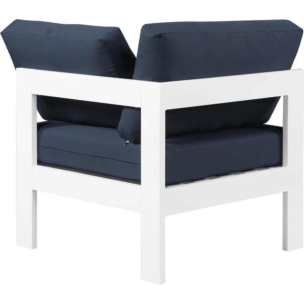 Nizuc Navy Water Resistant Fabric Outdoor Patio Aluminum Corner Chair. Picture 2
