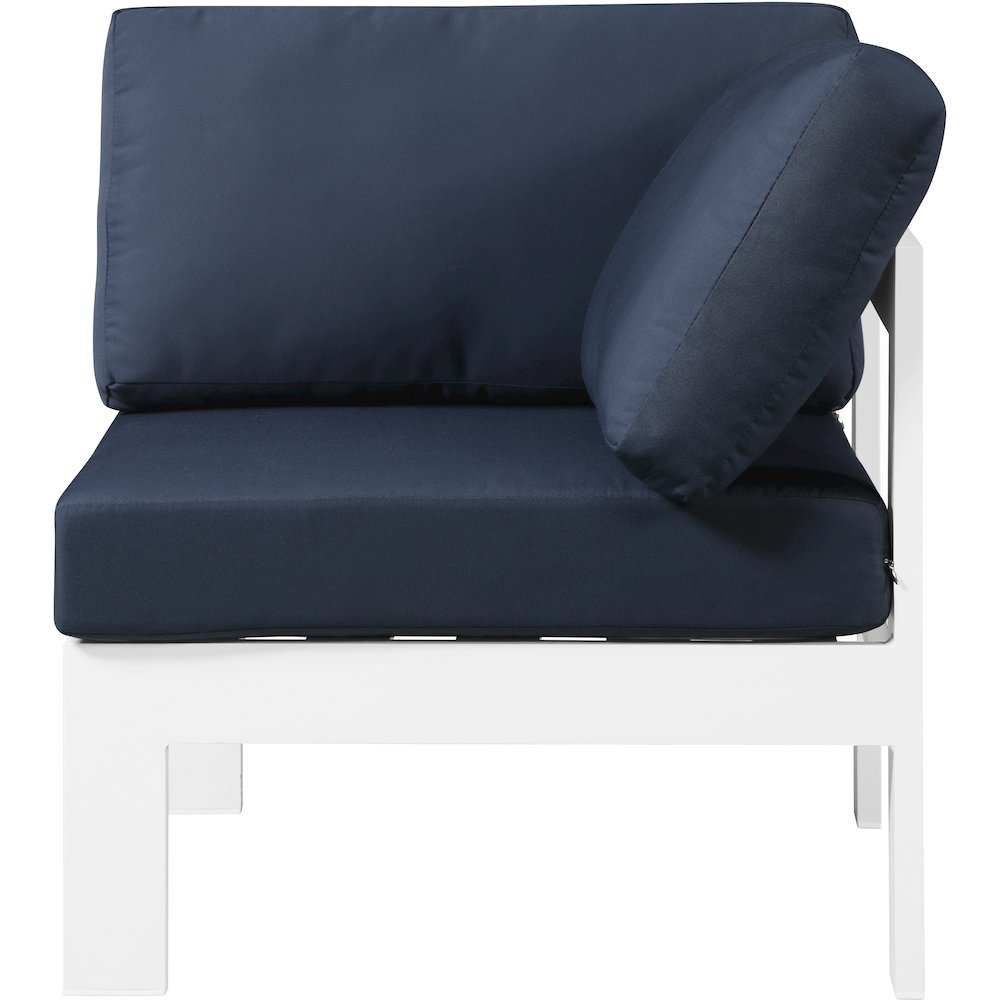 Nizuc Navy Water Resistant Fabric Outdoor Patio Aluminum Corner Chair. Picture 3