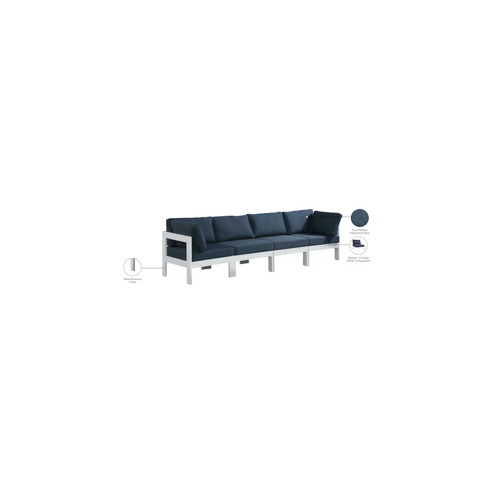 Nizuc Navy Water Resistant Fabric Outdoor Patio Modular Sofa. Picture 8