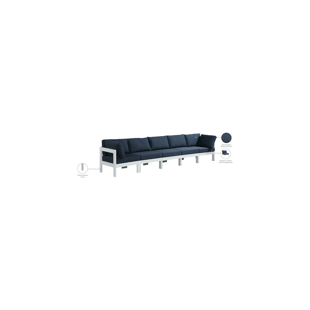 Nizuc Navy Water Resistant Fabric Outdoor Patio Modular Sofa. Picture 8