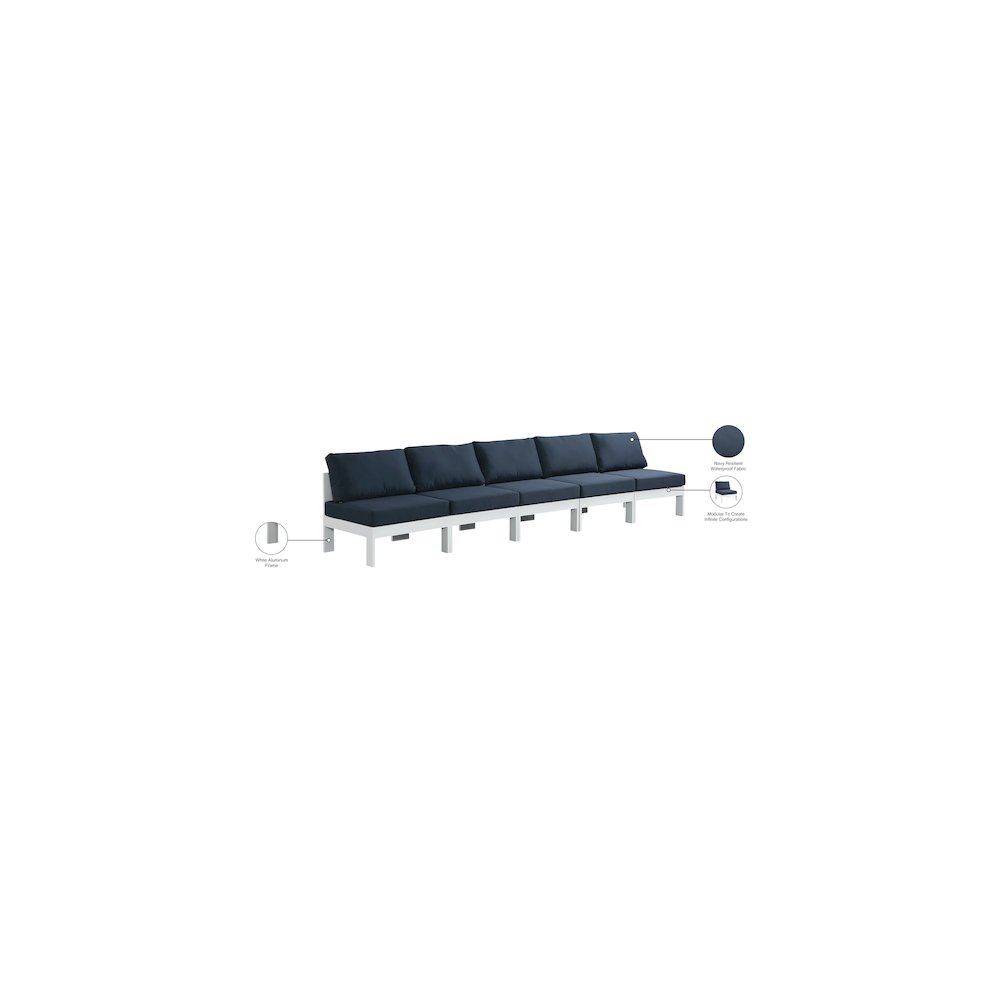 Nizuc Navy Water Resistant Fabric Outdoor Patio Modular Sofa. Picture 8