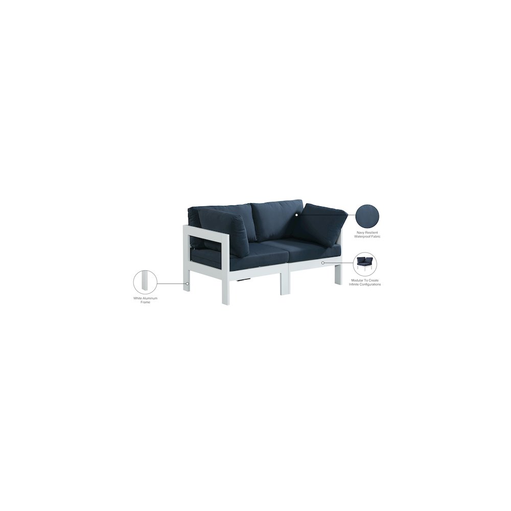 Nizuc Navy Water Resistant Fabric Outdoor Patio Modular Sofa. Picture 8