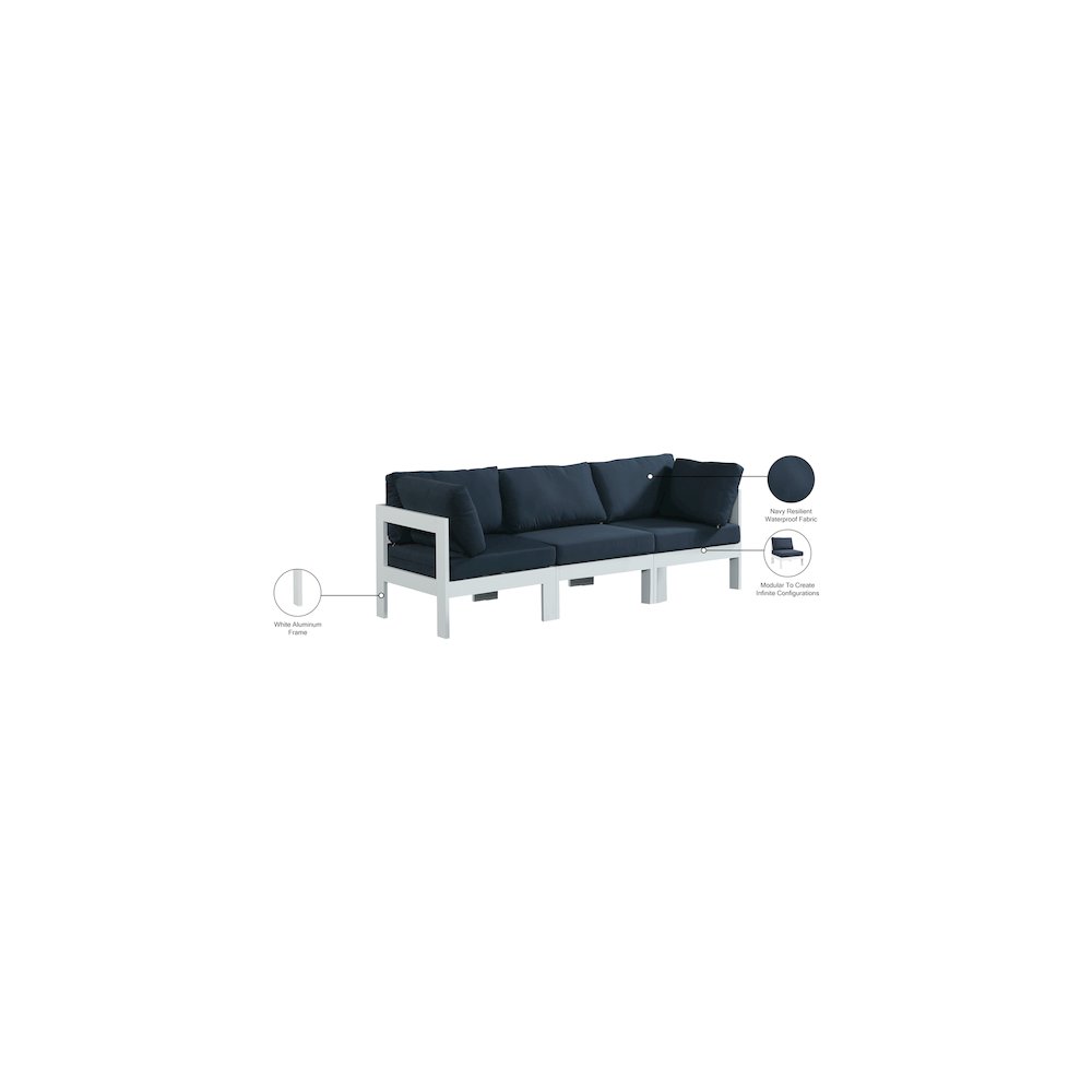 Nizuc Navy Water Resistant Fabric Outdoor Patio Modular Sofa. Picture 8