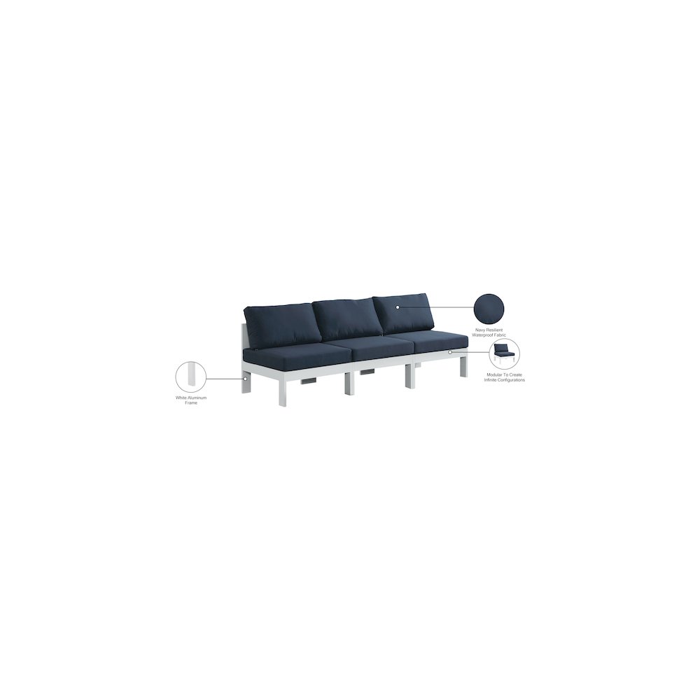 Nizuc Navy Water Resistant Fabric Outdoor Patio Modular Sofa. Picture 8