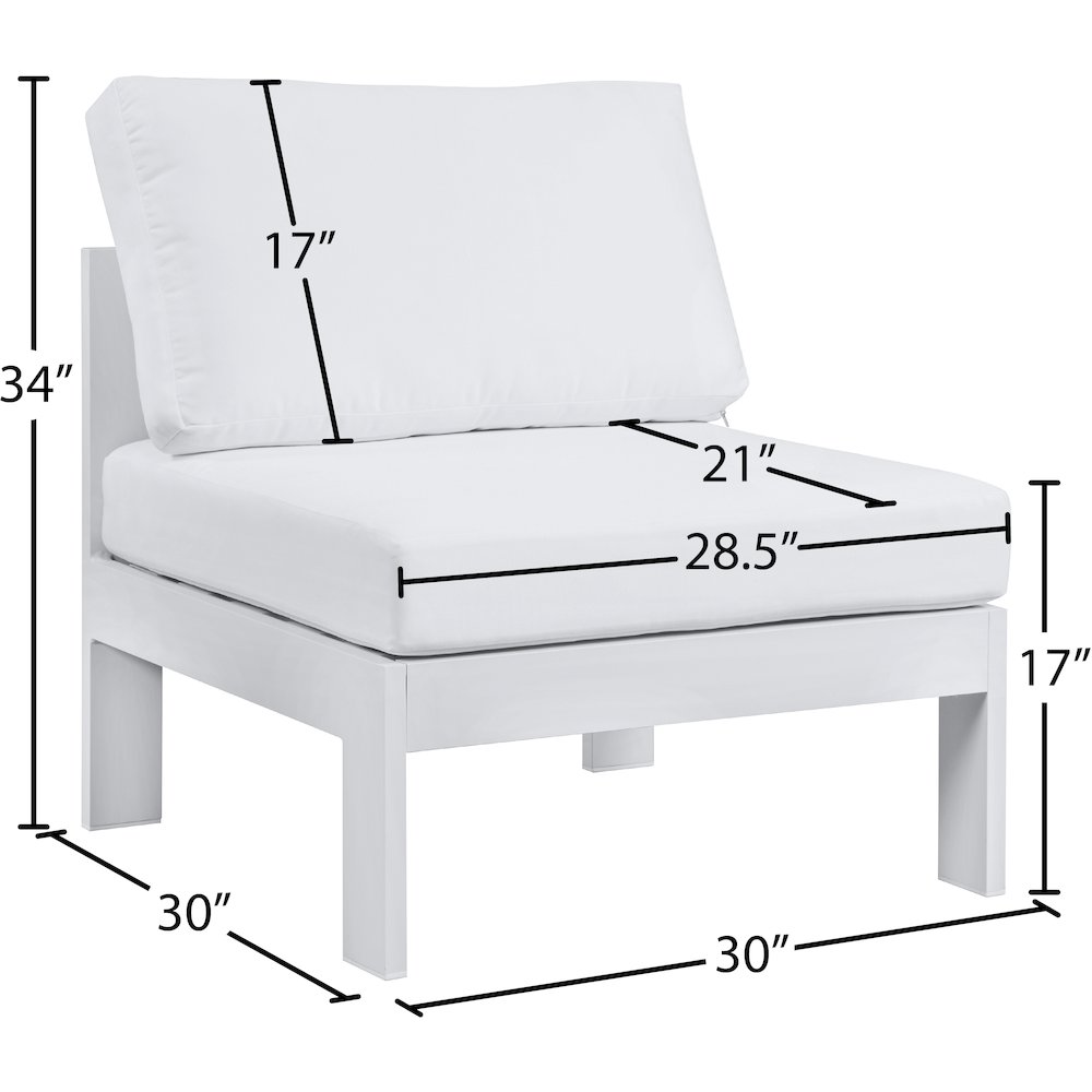 Nizuc White Water Resistant Fabric Outdoor Patio Aluminum Armless Chair. Picture 7