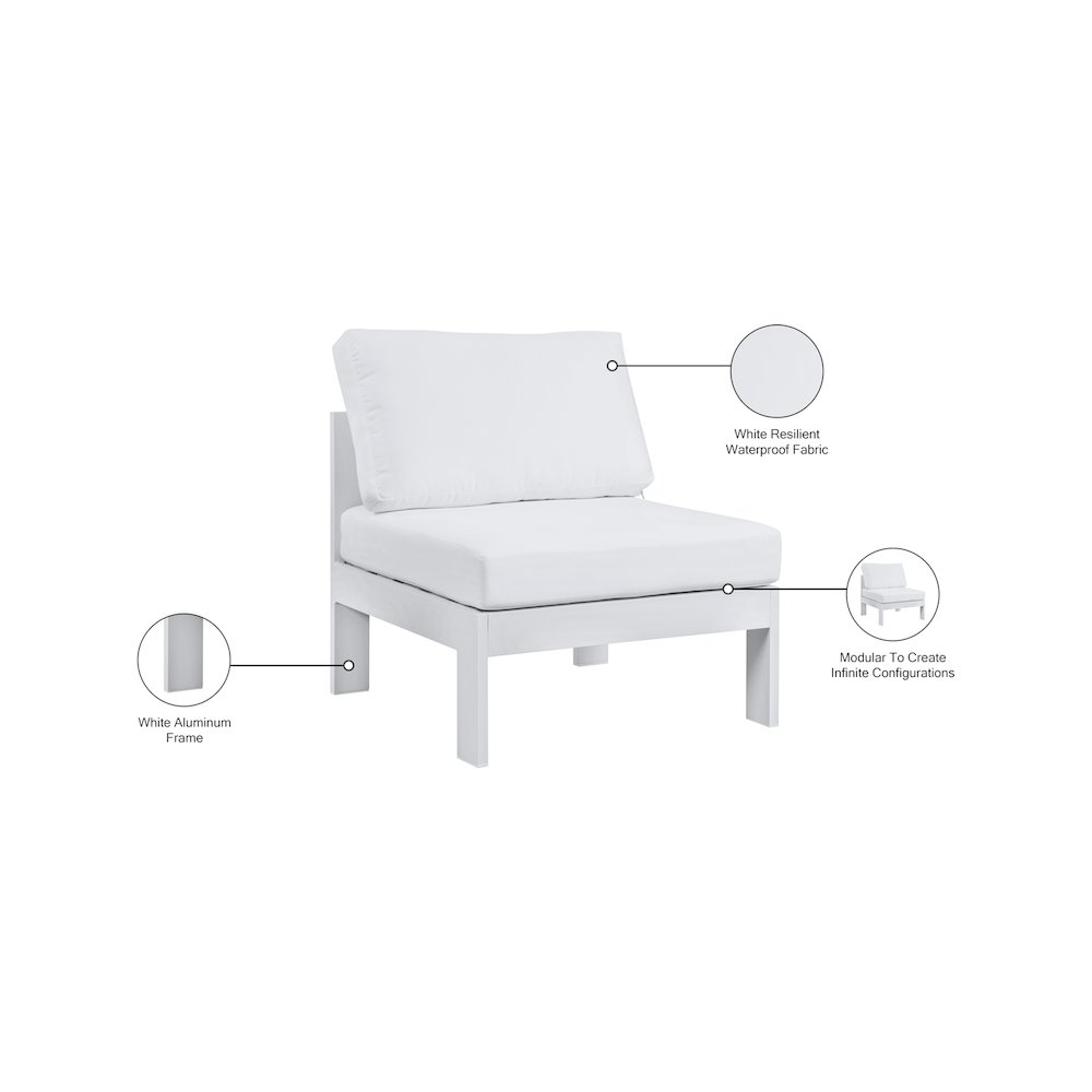 Nizuc White Water Resistant Fabric Outdoor Patio Aluminum Armless Chair. Picture 8