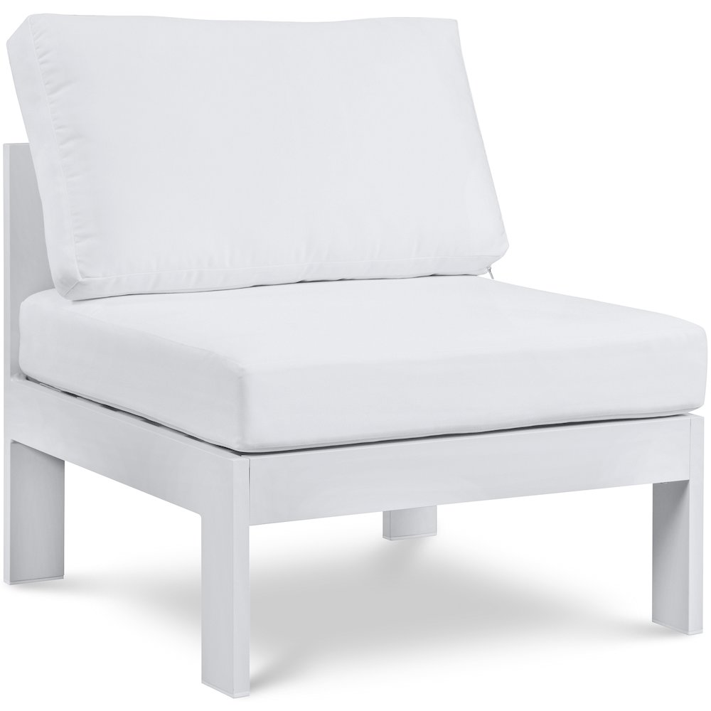 Nizuc White Water Resistant Fabric Outdoor Patio Aluminum Armless Chair. Picture 1
