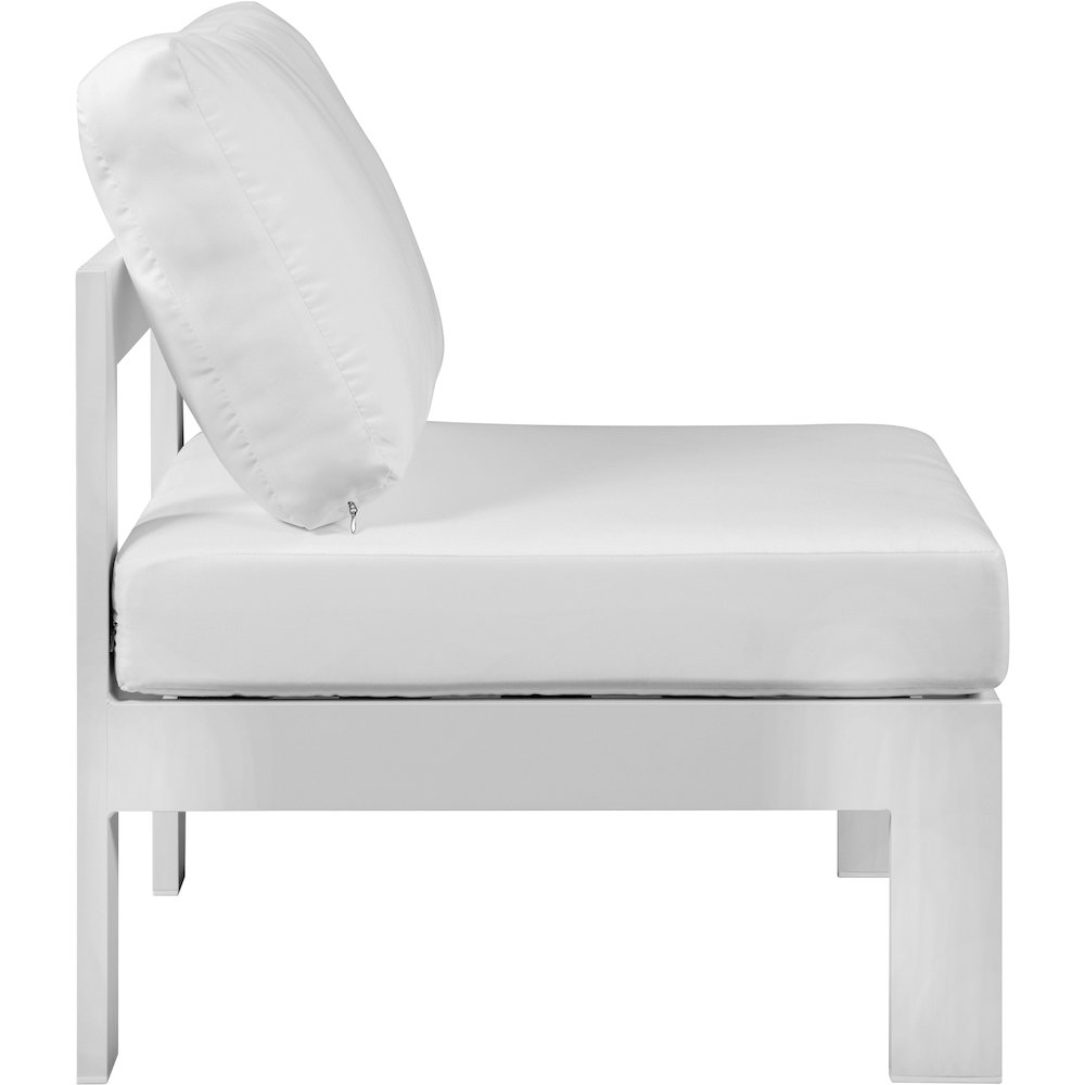 Nizuc White Water Resistant Fabric Outdoor Patio Aluminum Armless Chair. Picture 3