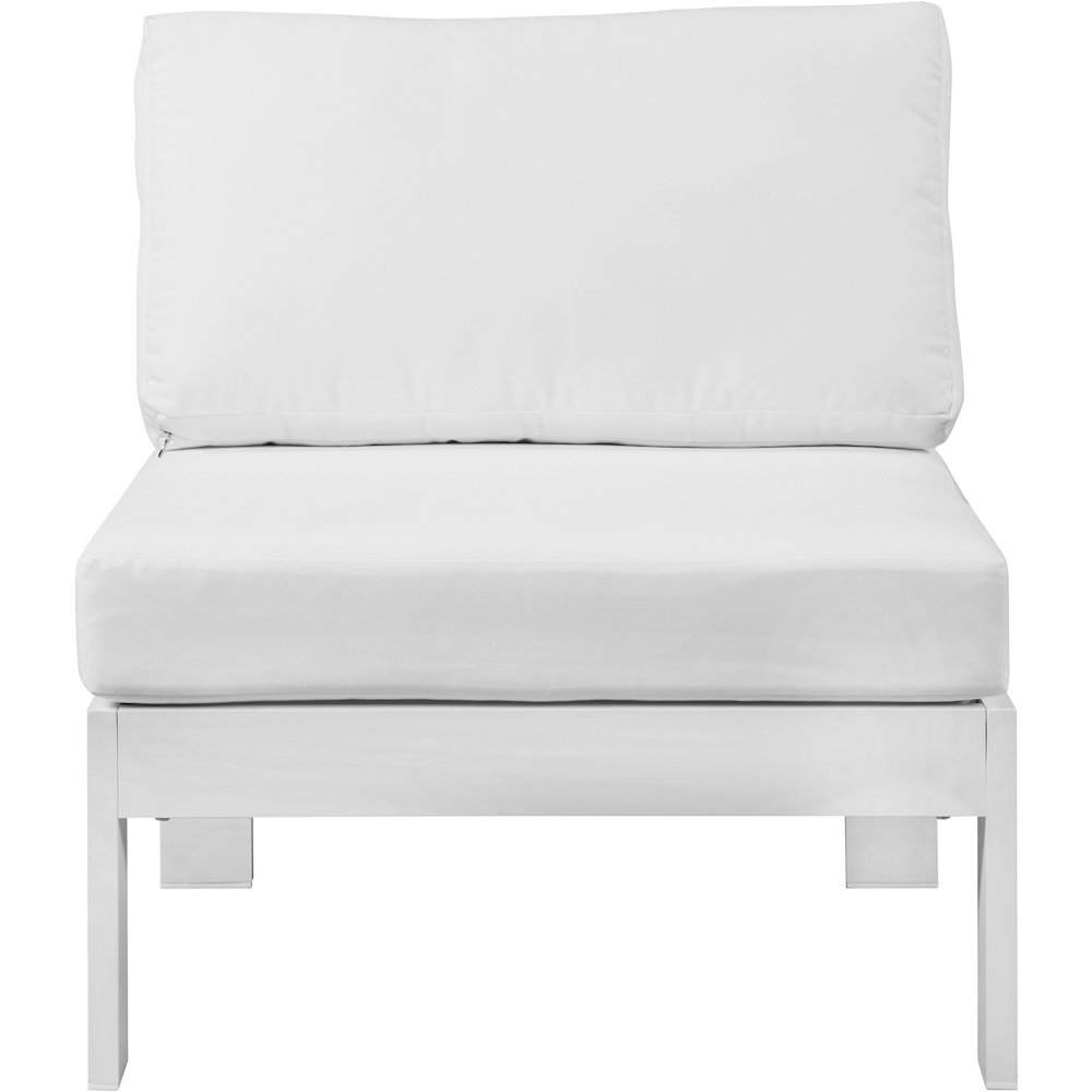 Nizuc White Water Resistant Fabric Outdoor Patio Aluminum Armless Chair. Picture 4