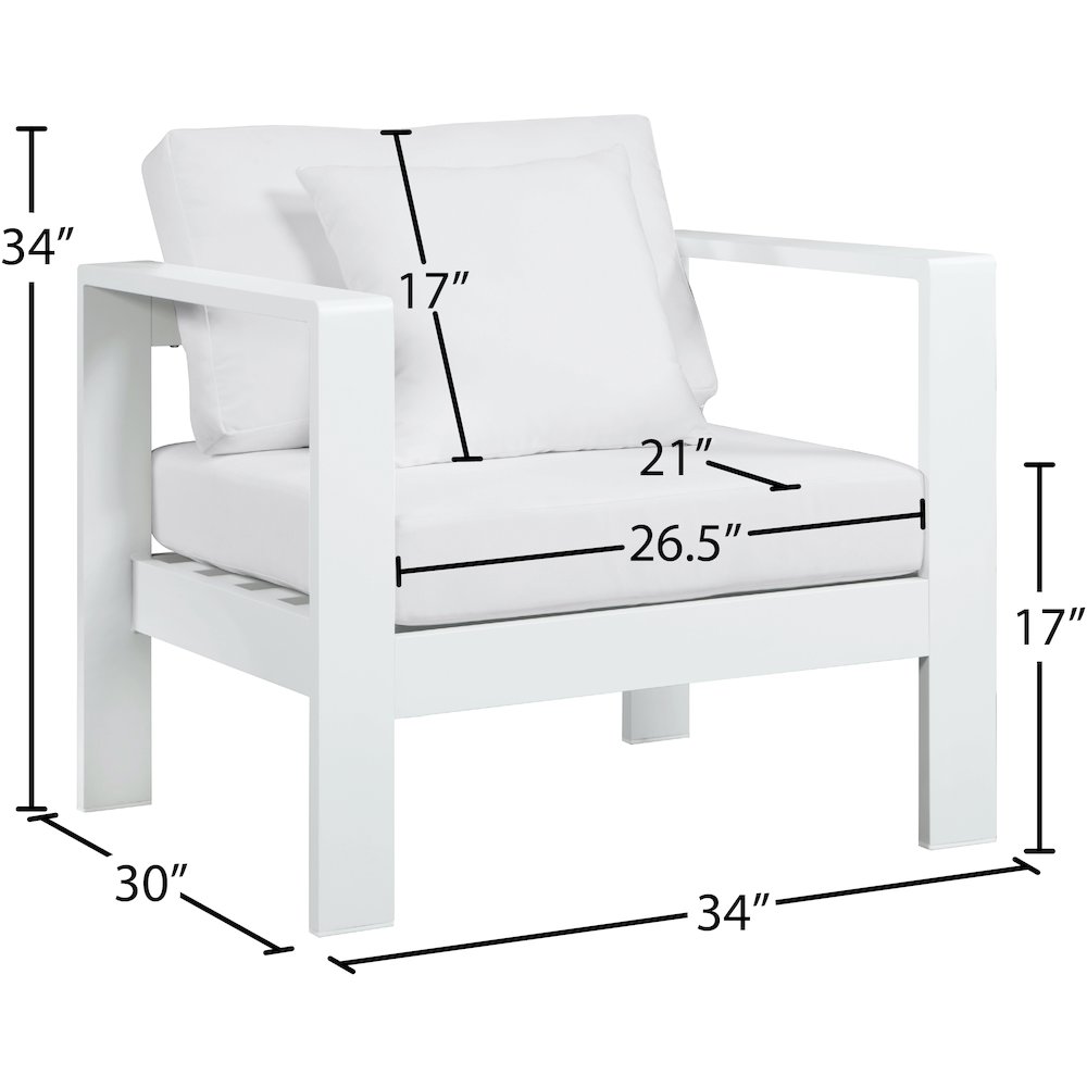 Nizuc White Water Resistant Fabric Outdoor Patio Aluminum Arm Chair. Picture 7