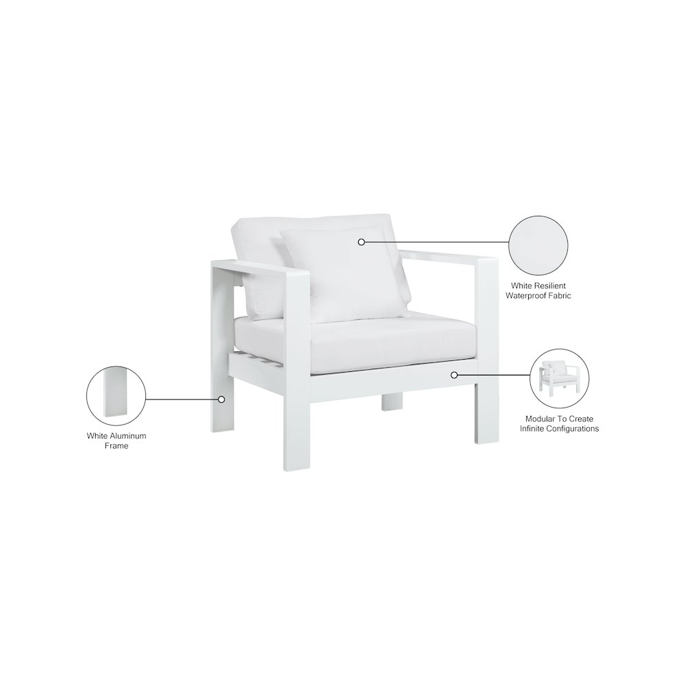 Nizuc White Water Resistant Fabric Outdoor Patio Aluminum Arm Chair. Picture 8
