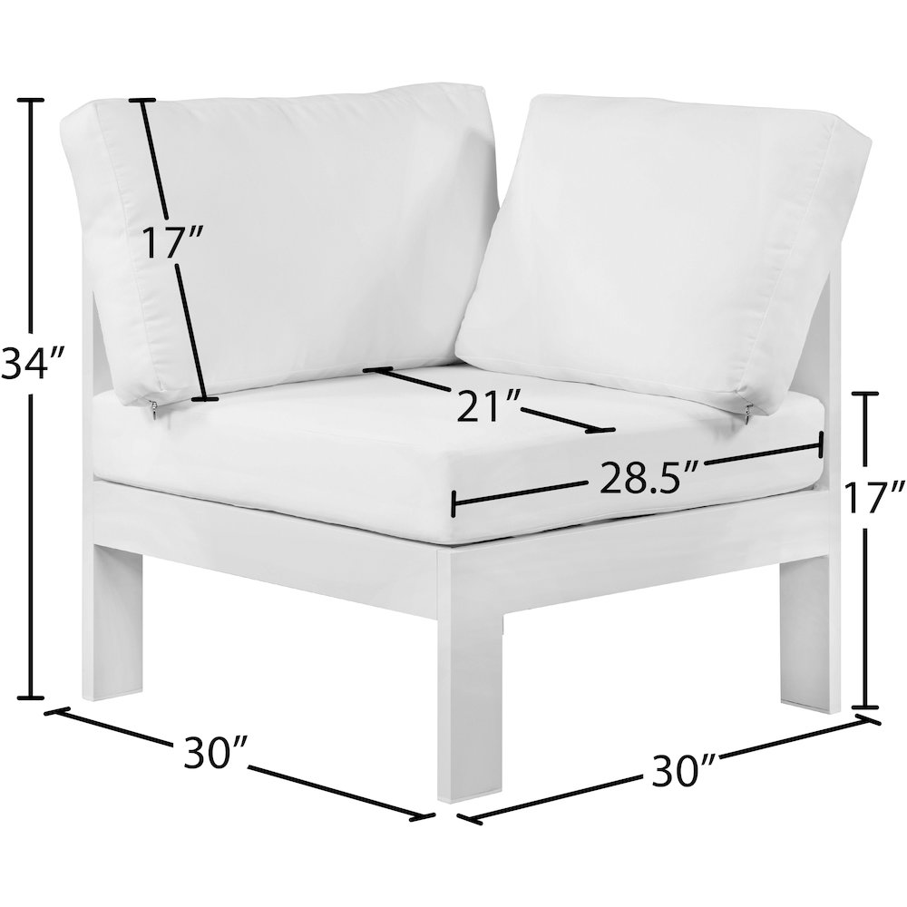 Nizuc White Water Resistant Fabric Outdoor Patio Aluminum Corner Chair. Picture 6