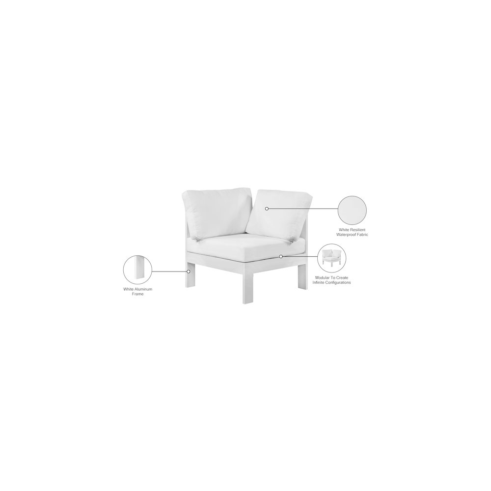Nizuc White Water Resistant Fabric Outdoor Patio Aluminum Corner Chair. Picture 7
