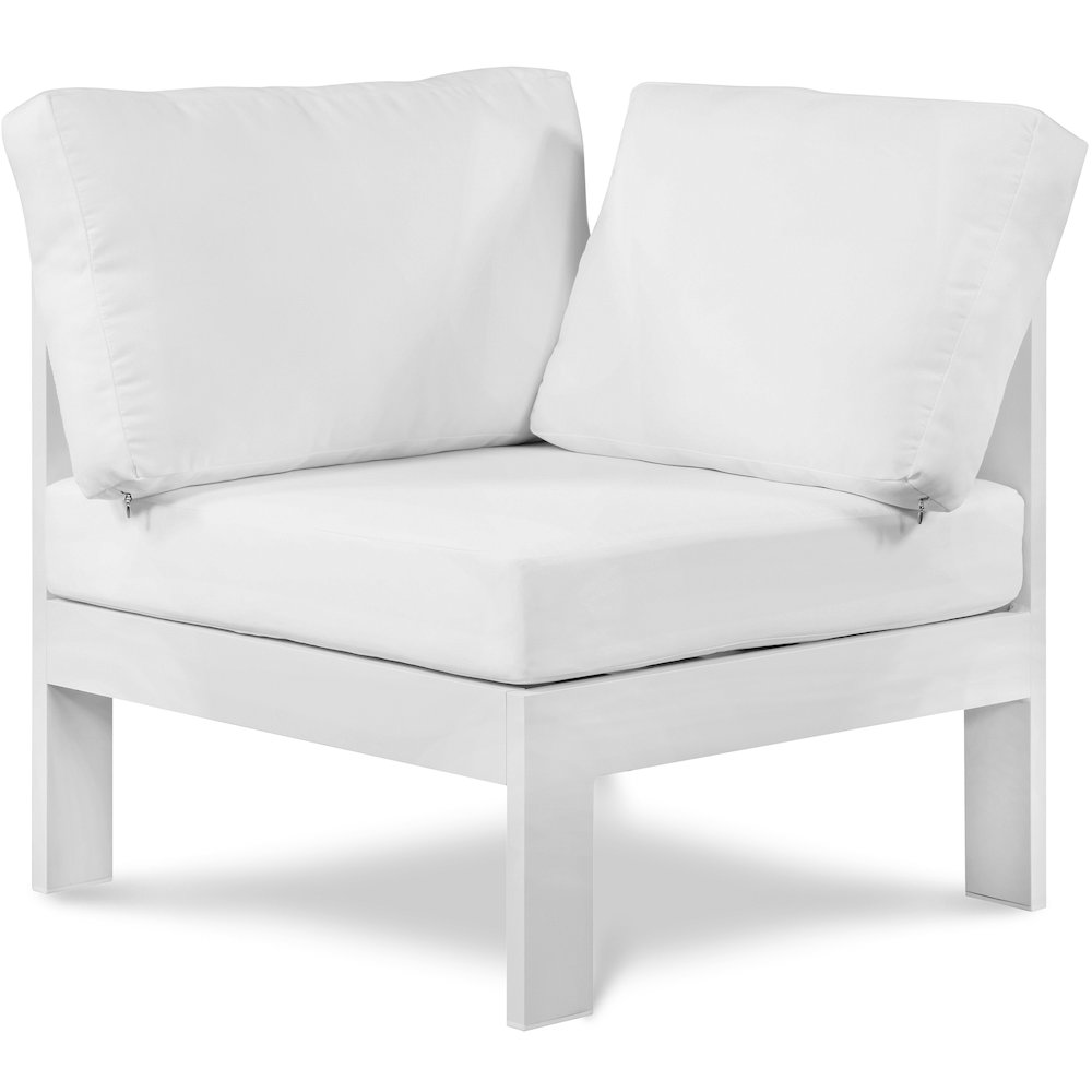 Nizuc White Water Resistant Fabric Outdoor Patio Aluminum Corner Chair. Picture 1