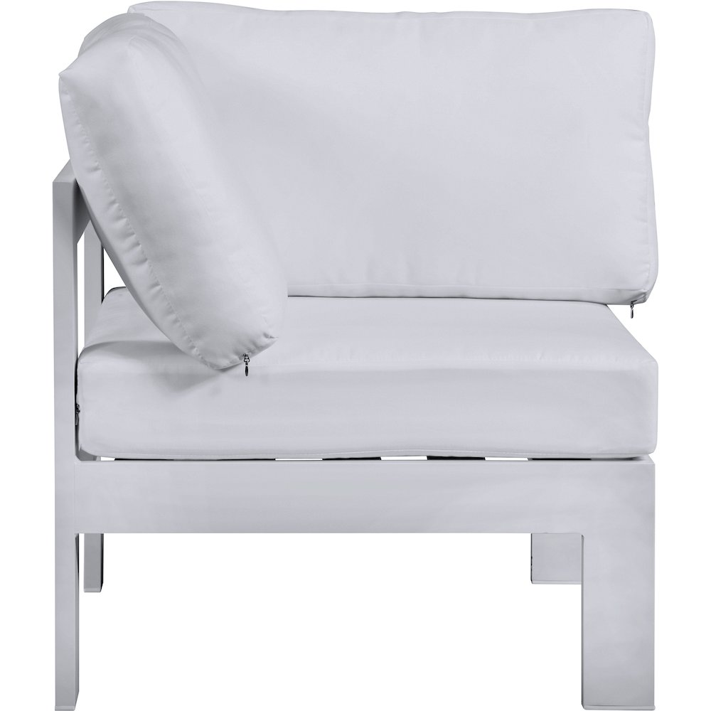 Nizuc White Water Resistant Fabric Outdoor Patio Aluminum Corner Chair. Picture 3