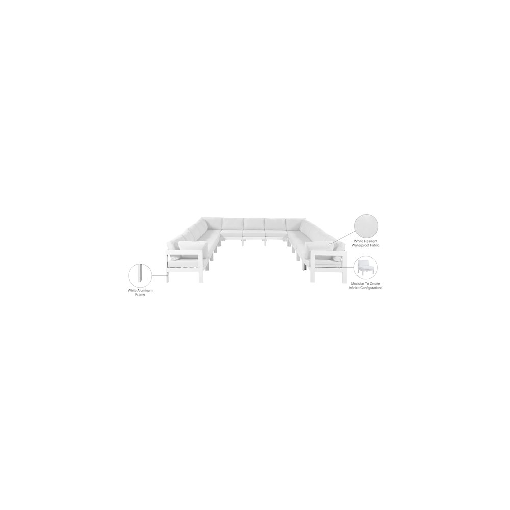 Nizuc White Water Resistant Fabric Outdoor Patio Modular Sectional. Picture 7