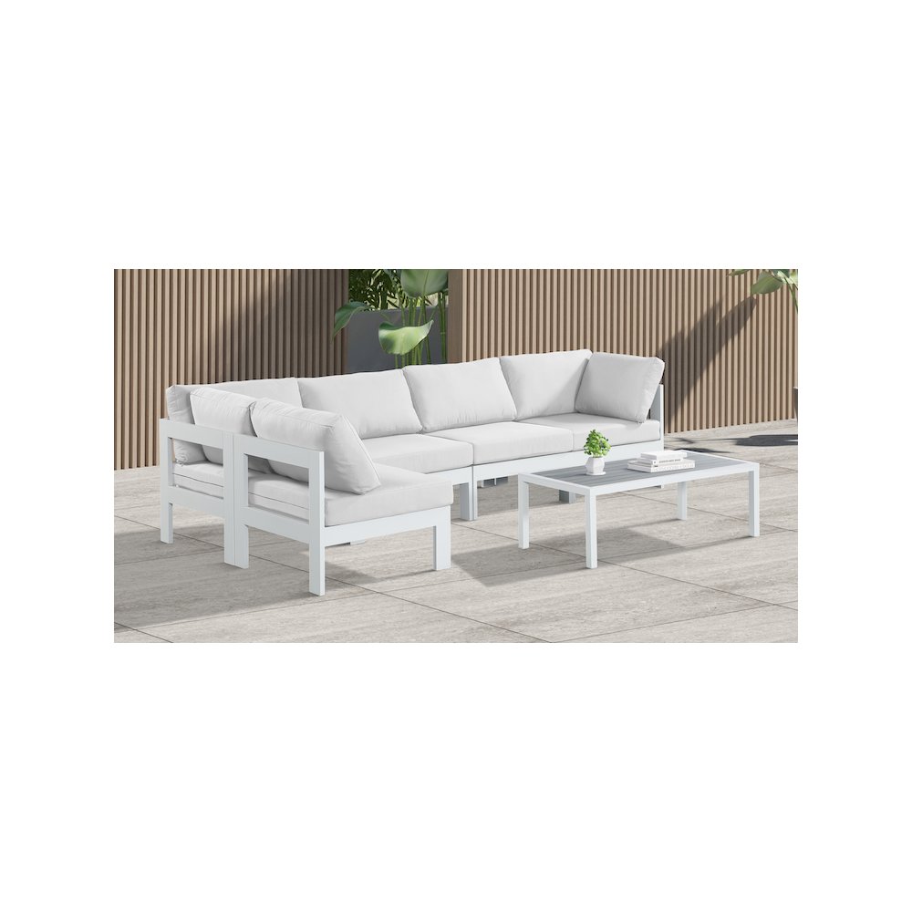 Nizuc White Water Resistant Fabric Outdoor Patio Modular Sectional. Picture 2
