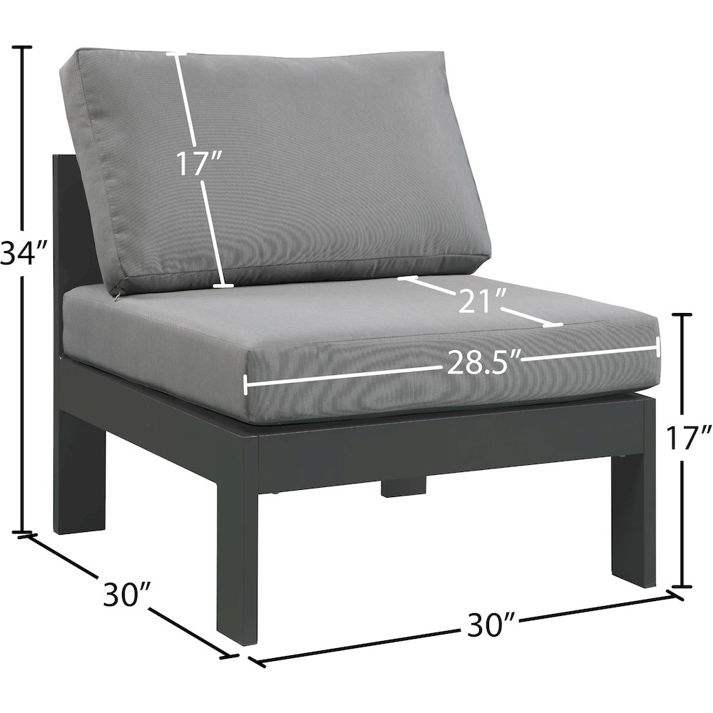 Nizuc Grey Water Resistant Fabric Outdoor Patio Aluminum Armless Chair. Picture 7