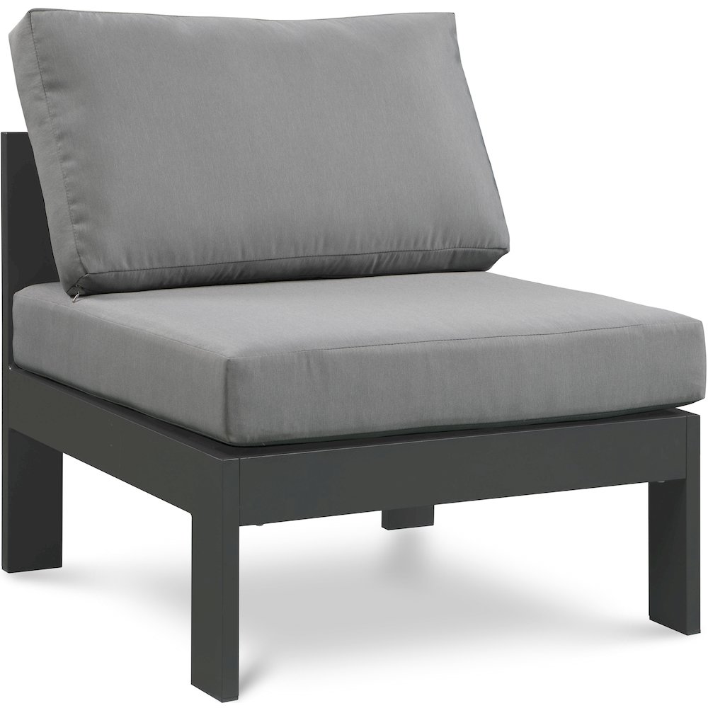 Nizuc Grey Water Resistant Fabric Outdoor Patio Aluminum Armless Chair. Picture 1