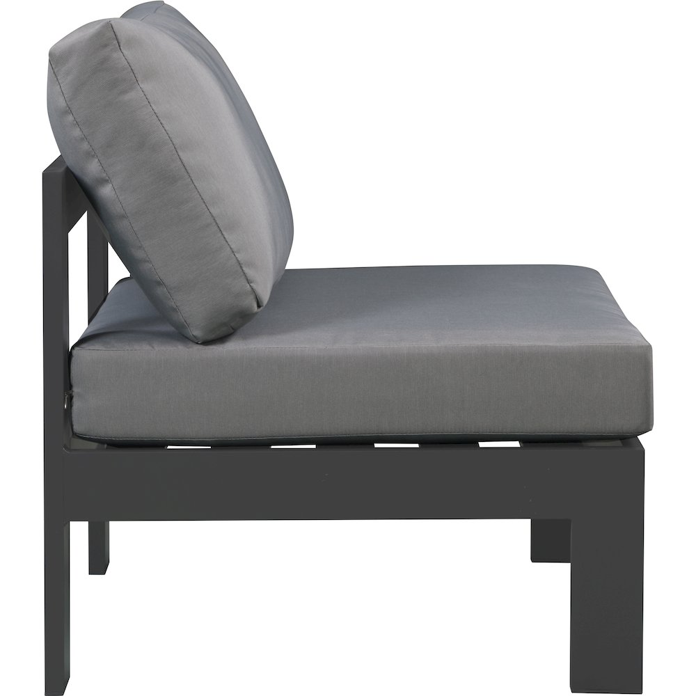 Nizuc Grey Water Resistant Fabric Outdoor Patio Aluminum Armless Chair. Picture 3