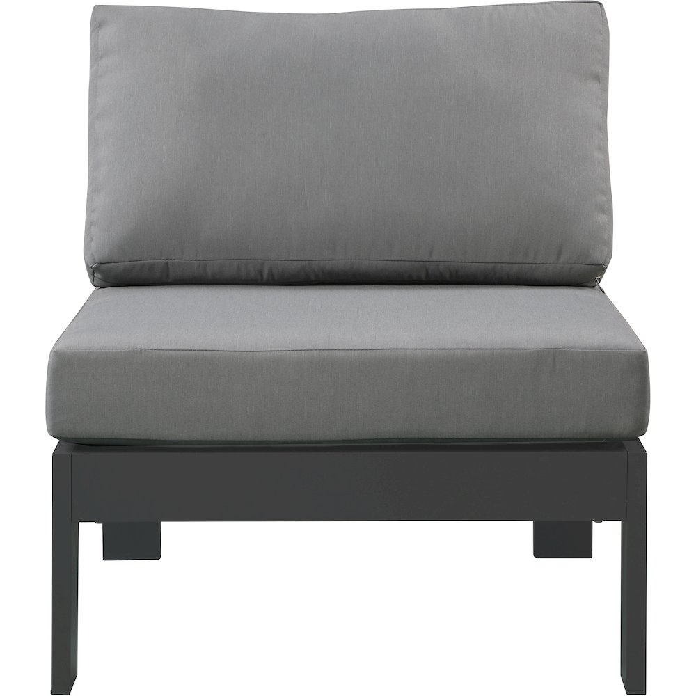 Nizuc Grey Water Resistant Fabric Outdoor Patio Aluminum Armless Chair. Picture 4