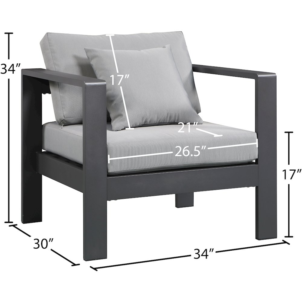 Nizuc Grey Water Resistant Fabric Outdoor Patio Aluminum Arm Chair. Picture 7