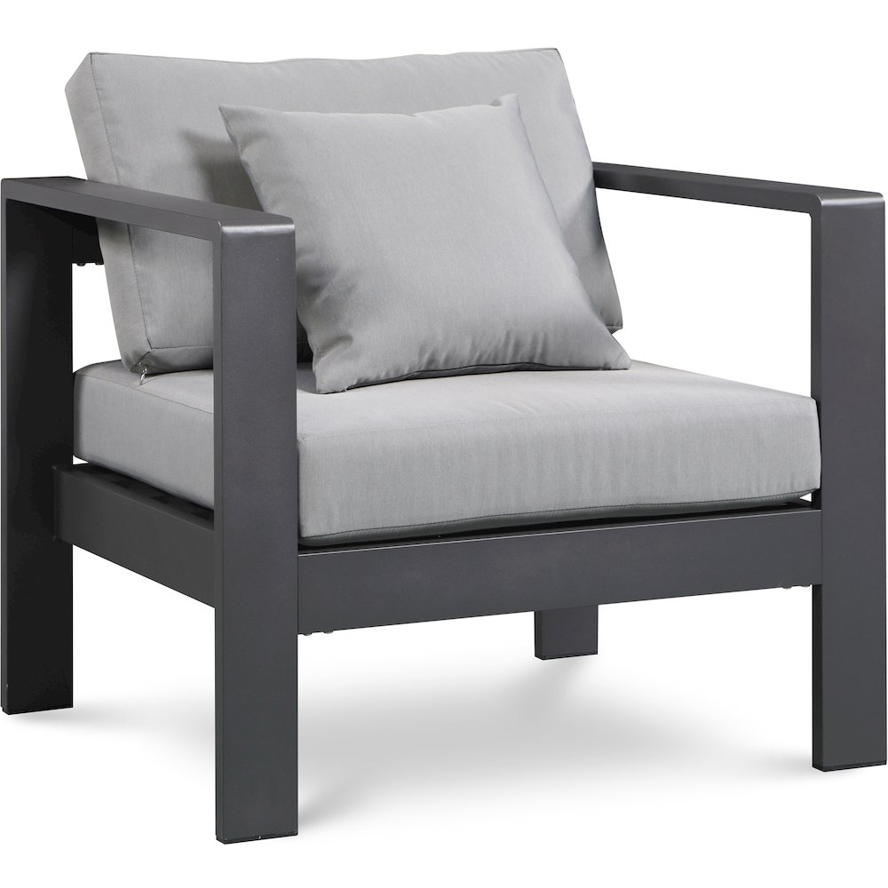 Nizuc Grey Water Resistant Fabric Outdoor Patio Aluminum Arm Chair. Picture 1