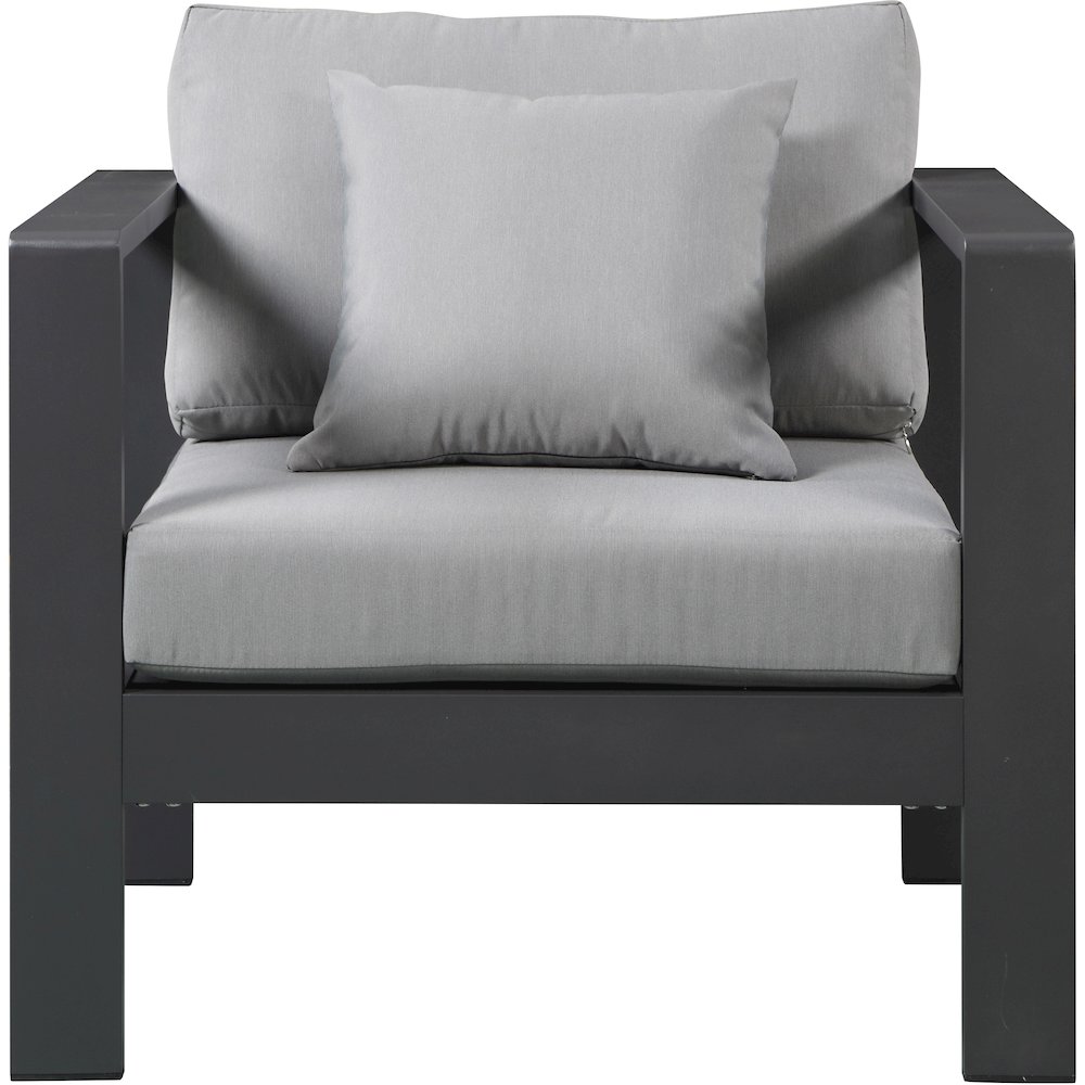 Nizuc Grey Water Resistant Fabric Outdoor Patio Aluminum Arm Chair. Picture 4
