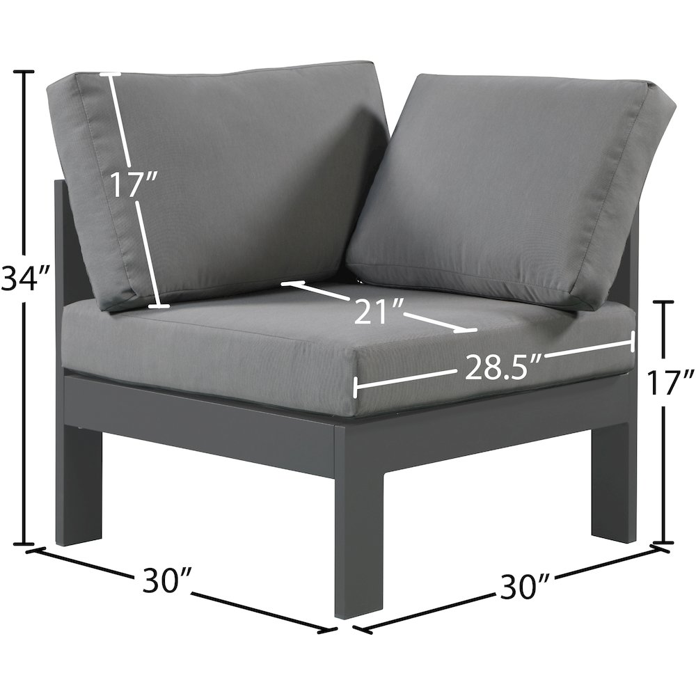 Nizuc Grey Water Resistant Fabric Outdoor Patio Aluminum Corner Chair. Picture 6