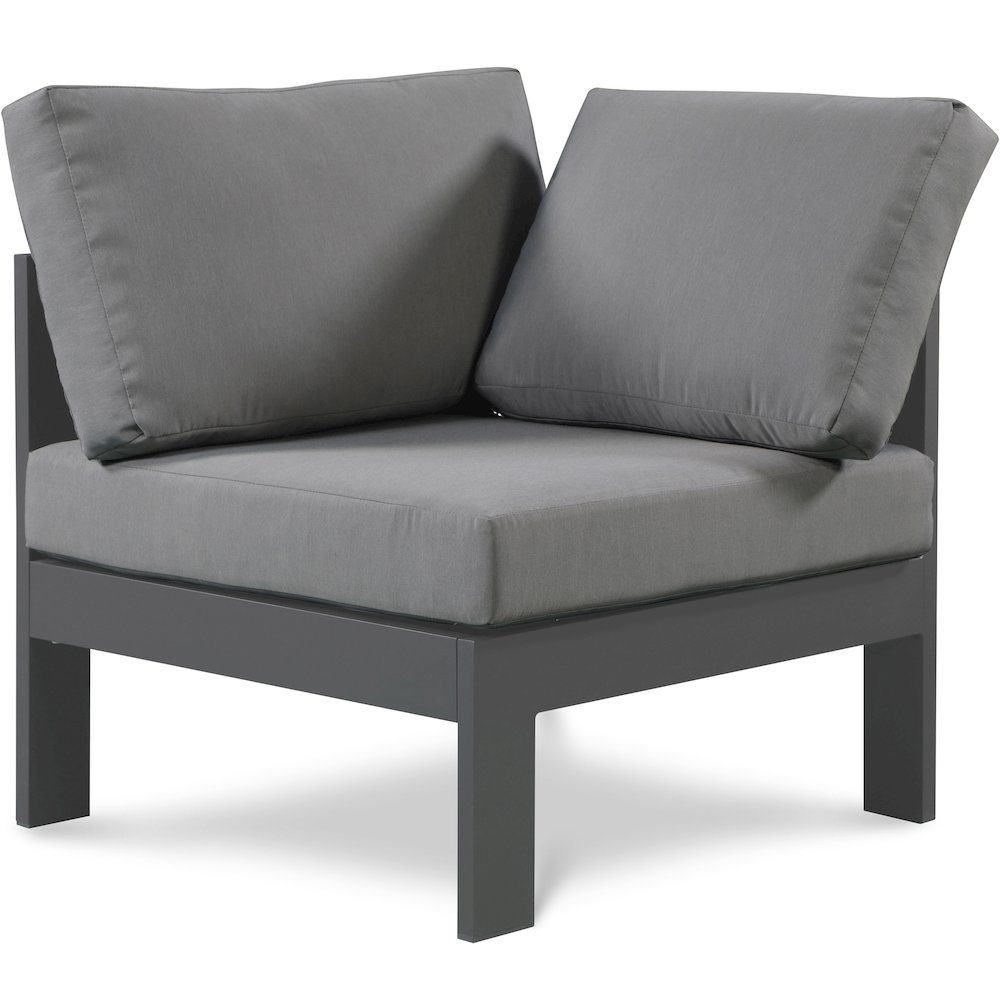 Nizuc Grey Water Resistant Fabric Outdoor Patio Aluminum Corner Chair. Picture 1