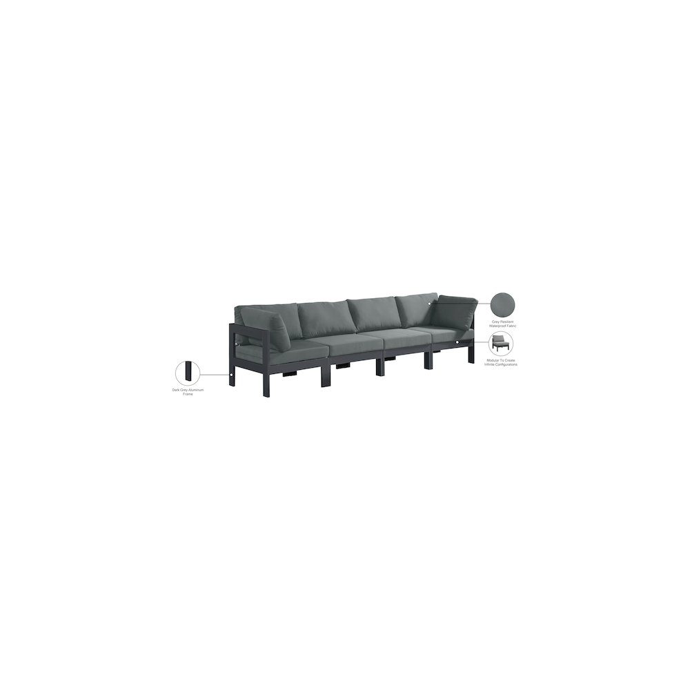 Nizuc Grey Water Resistant Fabric Outdoor Patio Modular Sofa. Picture 8