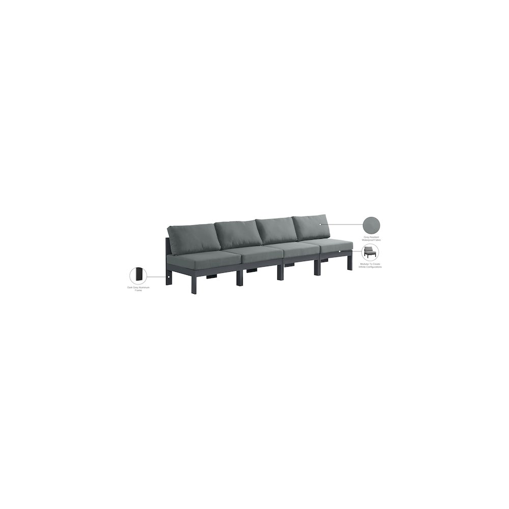 Nizuc Grey Water Resistant Fabric Outdoor Patio Modular Sofa. Picture 8