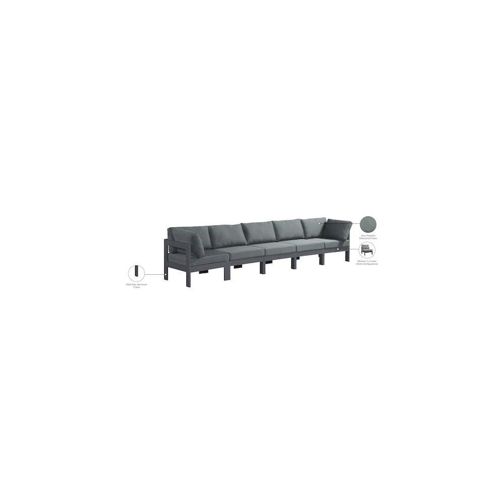 Nizuc Grey Water Resistant Fabric Outdoor Patio Modular Sofa. Picture 8